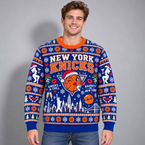 NY Knicks Naughty In New York 2026 Ugly Christmas Sweater 2