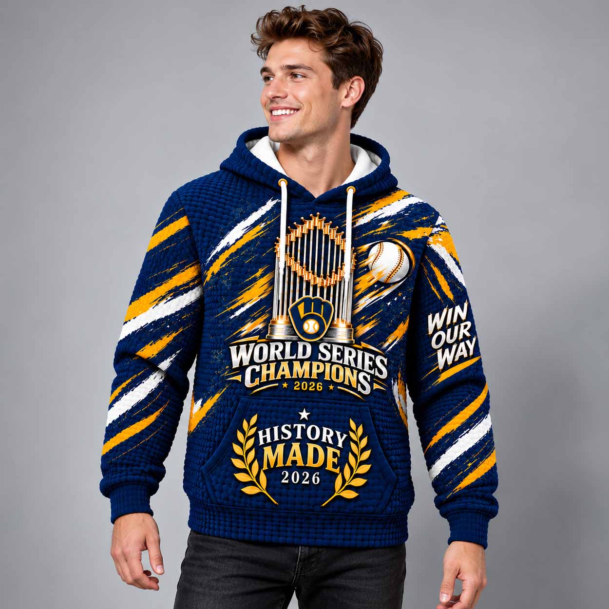 Brewers 2026 History Made World Series Champions Waffle Hoodie 2 Brewers 2026 History Made World Series Champions Waffle Hoodie 2
