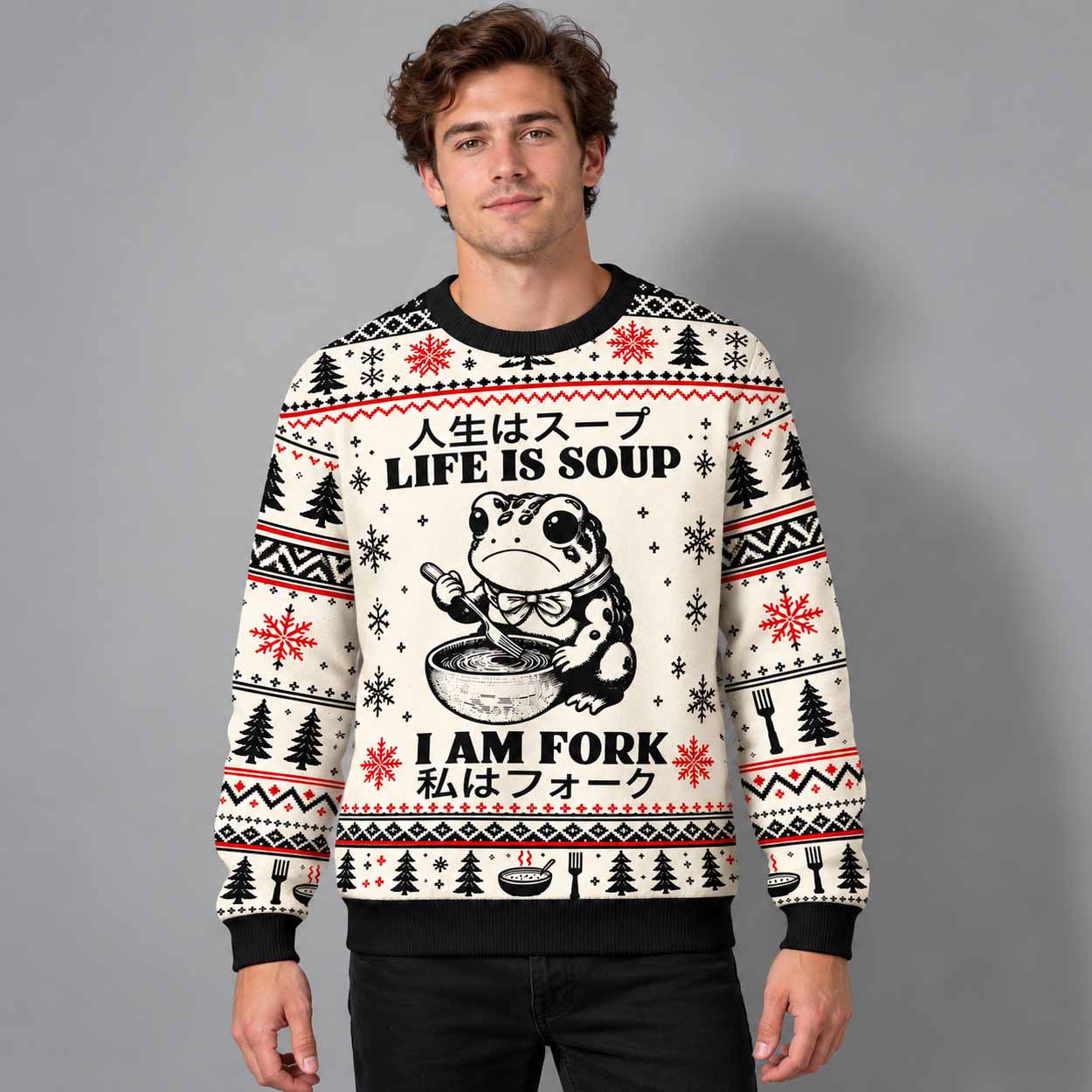 Confused Frog In Life’s Soup Christmas Ugly Sweater 2 Confused Frog In Life’s Soup Christmas Ugly Sweater 2