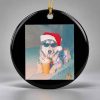 Cool Husky Dog Wearing A Santa Hat And Sunglasses With Christmas Lights Ornament 1