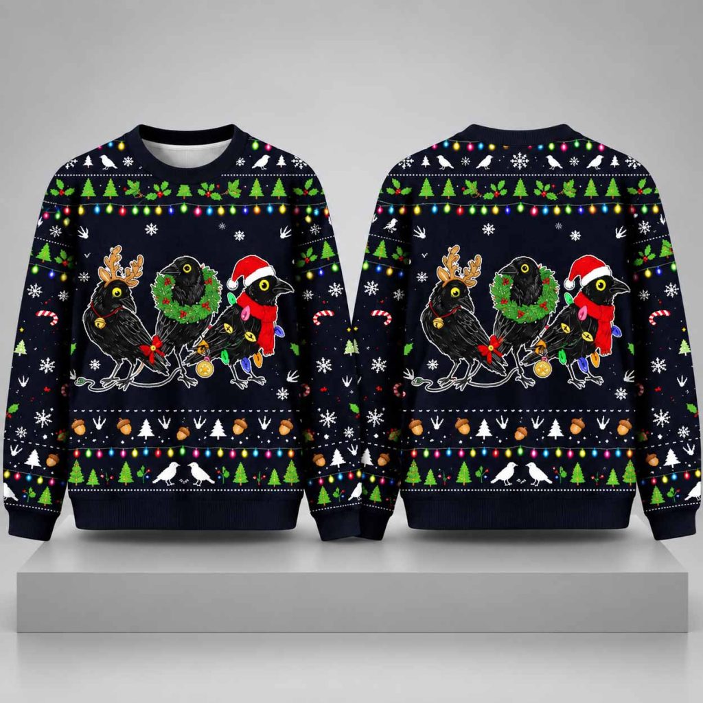 Funny Three Christmas Crows Ugly Christmas Sweater 1