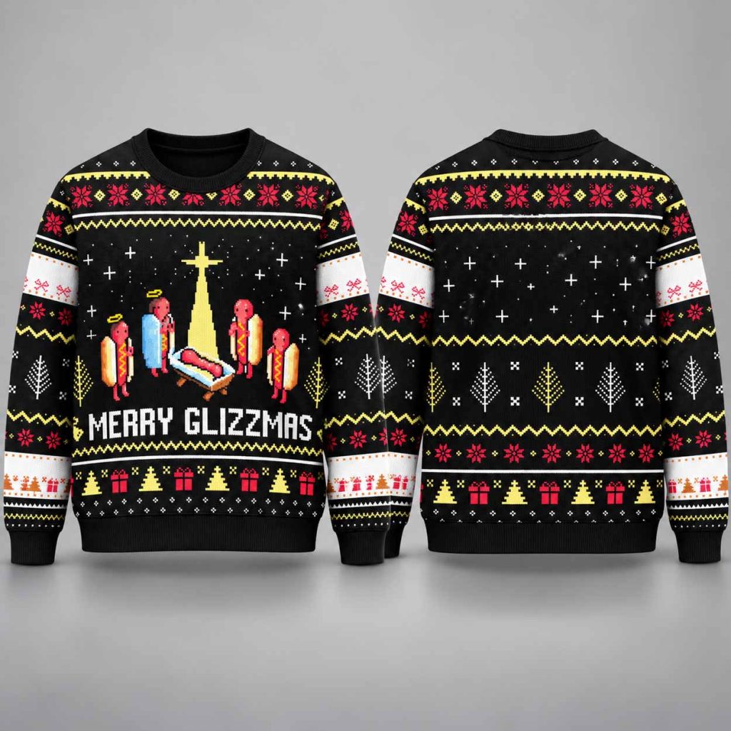 Hot Dog Merry Glizzmas Christmas Ugly Sweater 1