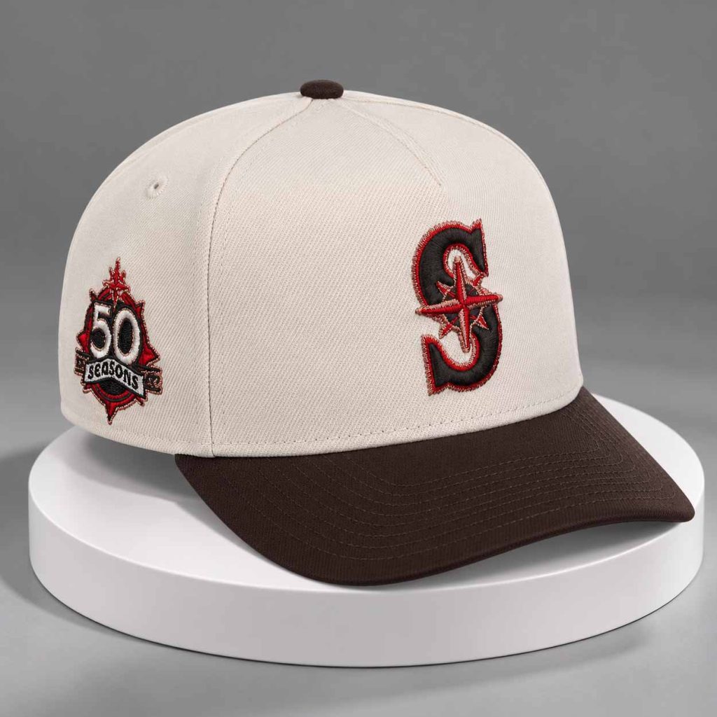 Mariners 50th Anniversary Cream Brown Hat 1 Mariners 50th Anniversary Cream Brown Hat 1