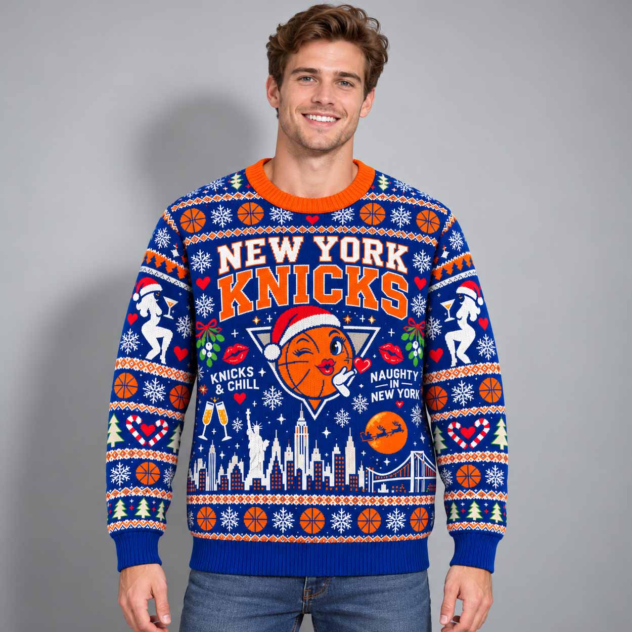 NY Knicks Naughty In New York 2026 Ugly Christmas Sweater 2 NY Knicks Naughty In New York 2026 Ugly Christmas Sweater 2