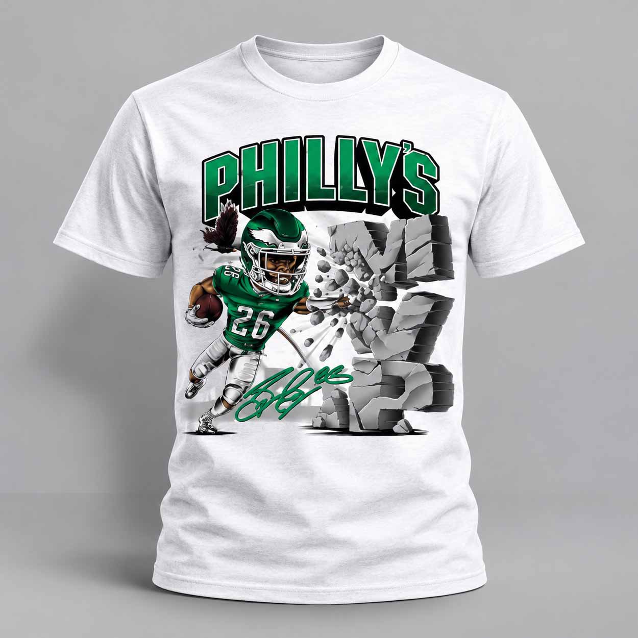 Saquon Barkley Philly’s 26 Crashing Through Wall Shirt 1 Saquon Barkley Philly’s 26 Crashing Through Wall Shirt 1