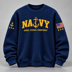 Navy Honor Courage Commitment 2026 Waffle Sweater 1