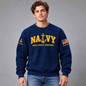 Navy Honor Courage Commitment 2026 Waffle Sweater 2
