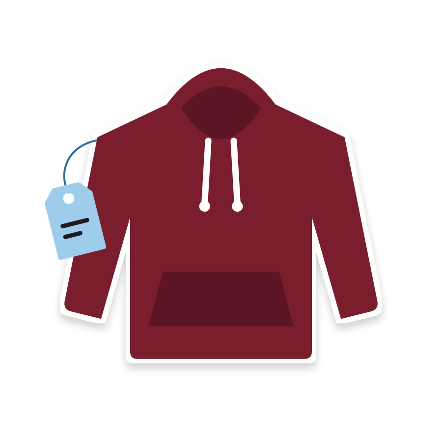 Oxblood pullover hoodie with a hang tag