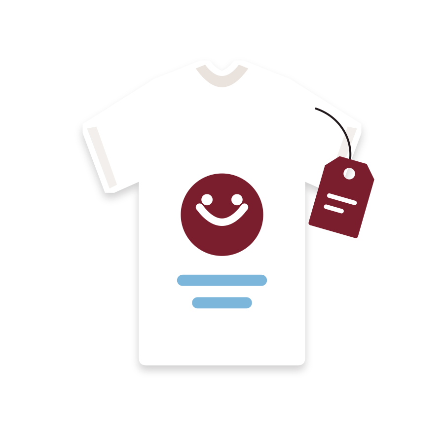 White graphic T-shirt with a hang tag