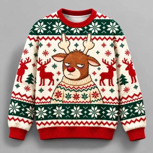 Grumpy Reindeer Middle Finger Holiday Vibes Ugly Christmas Ugly Sweater 1
