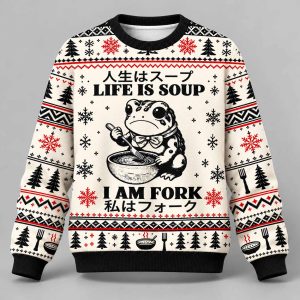 Confused Frog In Life’s Soup Christmas Ugly Sweater 1